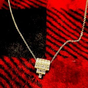 New Cubic Zirconia  1/3 Carat CT Baguette & Round Drop Pendant Necklace
